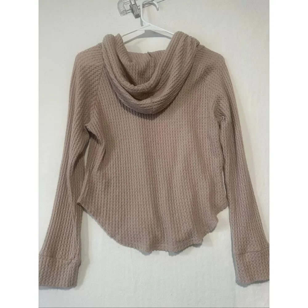 LNA Waffle Knit Hoodie Womens XS Latte Long Sleeve Lightweight
